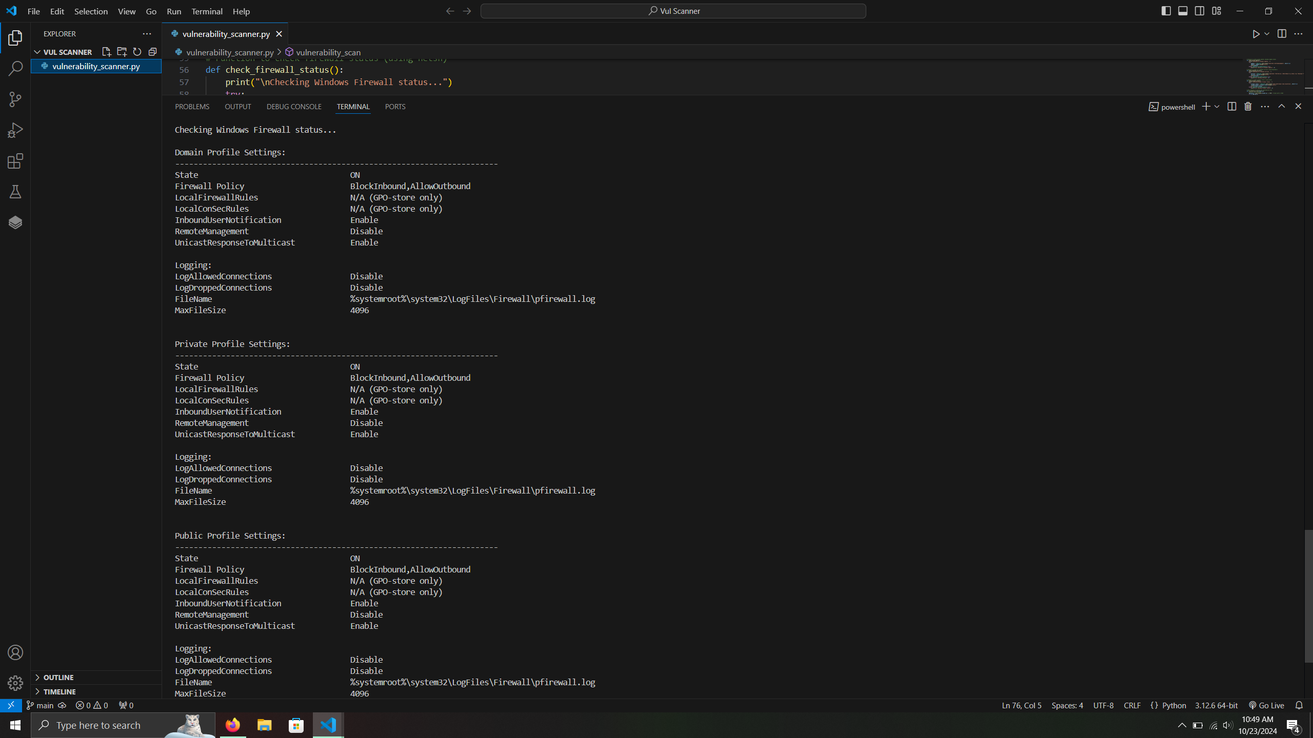 Vulnerability scanner firewall rules output