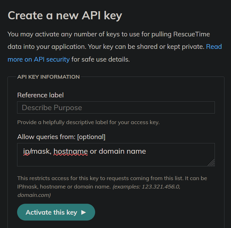 Obtain API key from Rescue Time Image