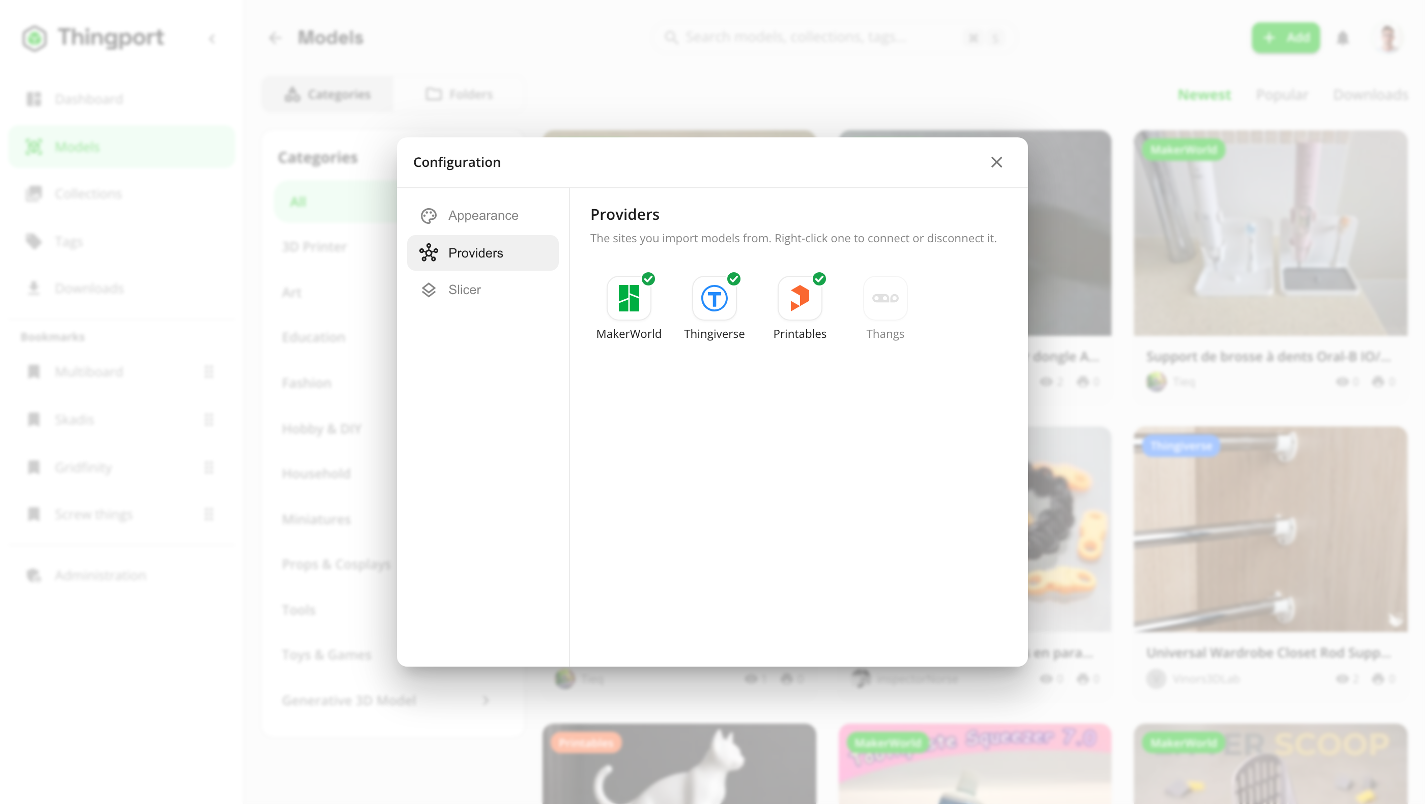 Configuration, Providers section