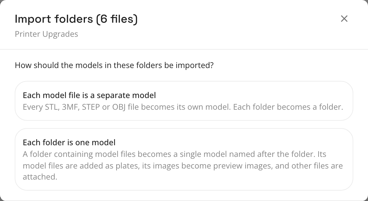 Choosing how to import a folder