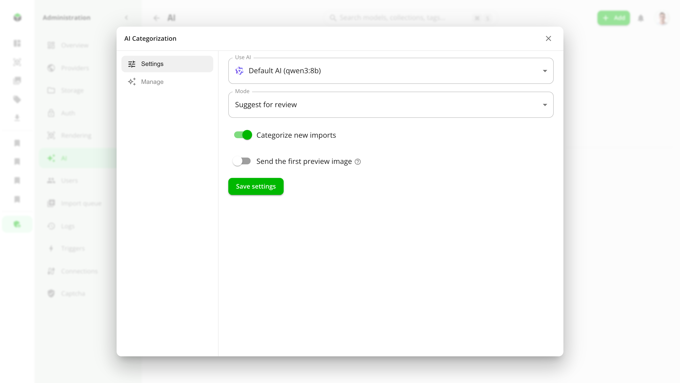 AI categorization settings