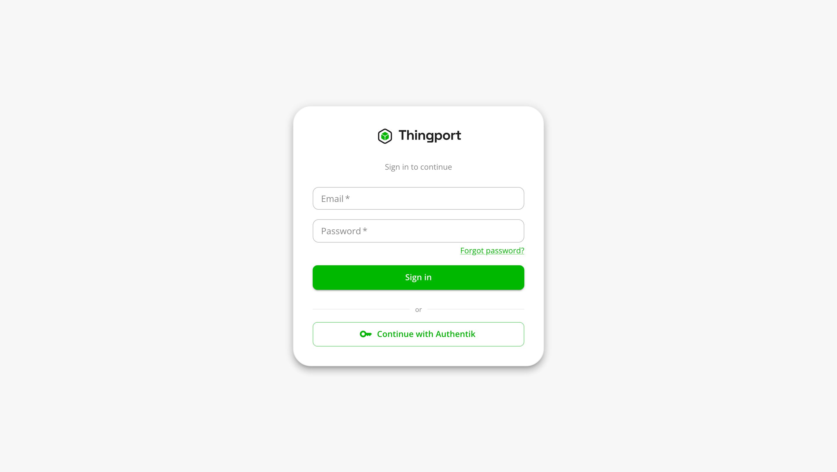 The sign-in page with a Continue with Authentik button under the password form