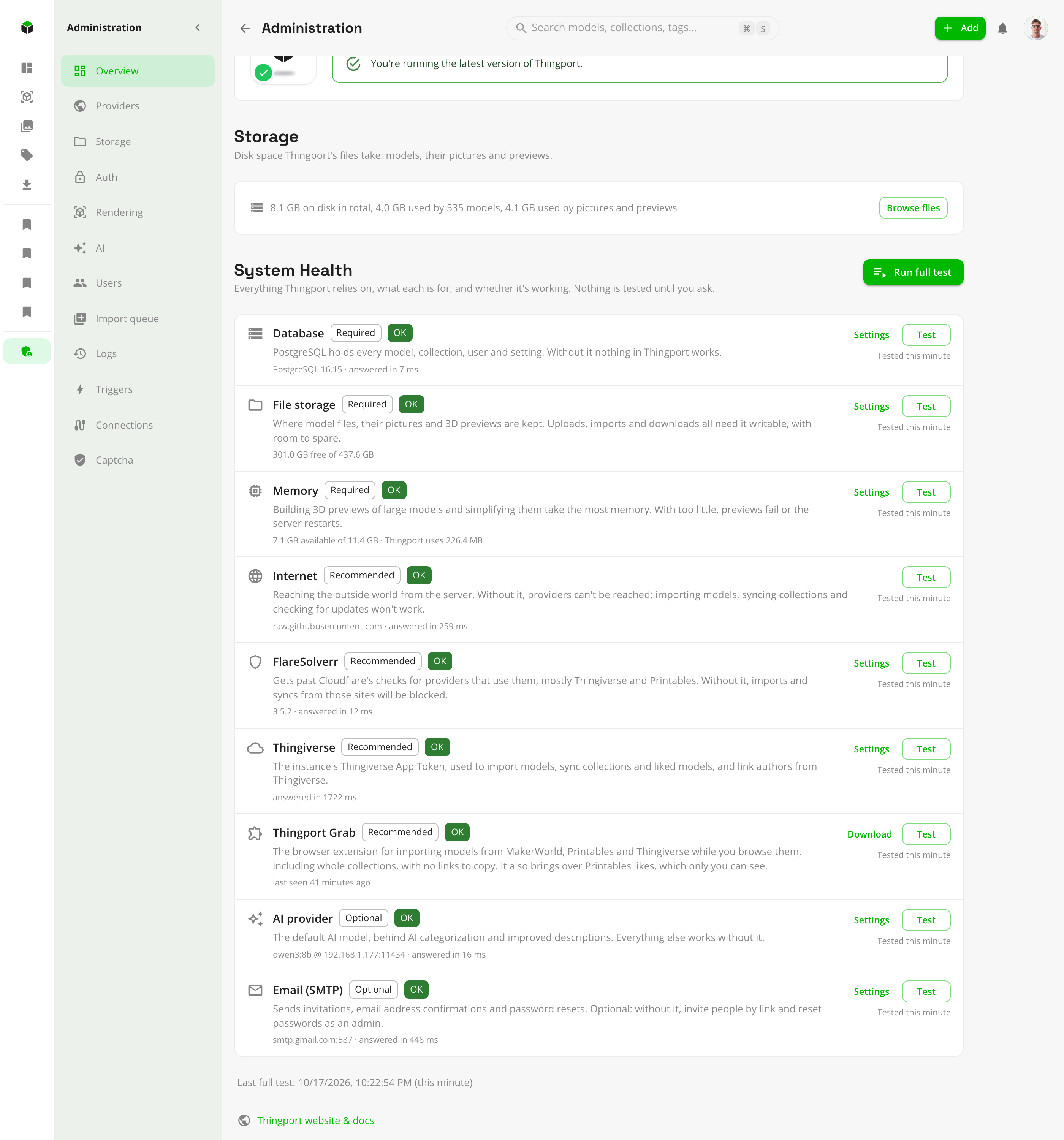 System Health after a full test