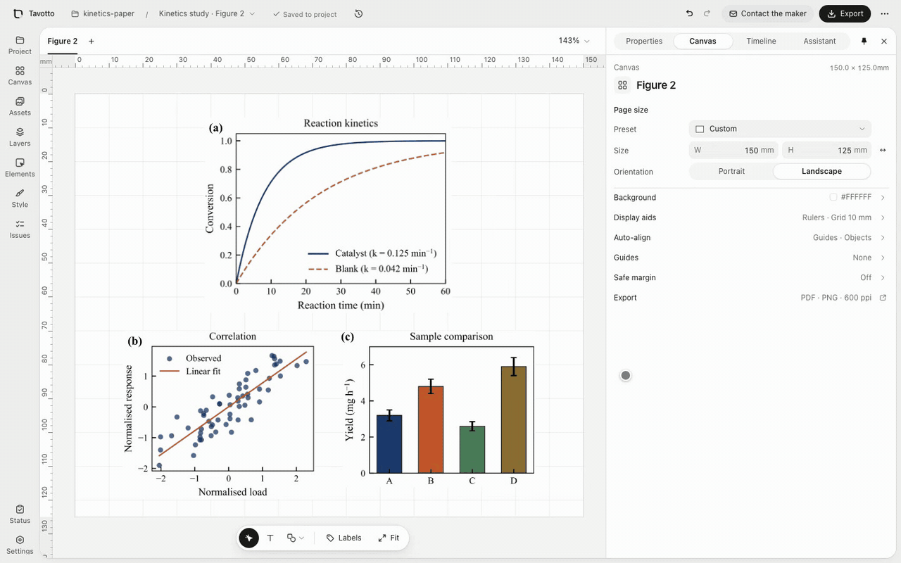 A 12-second walkthrough: select a panel, drag it, set its width to 56 mm, then export.