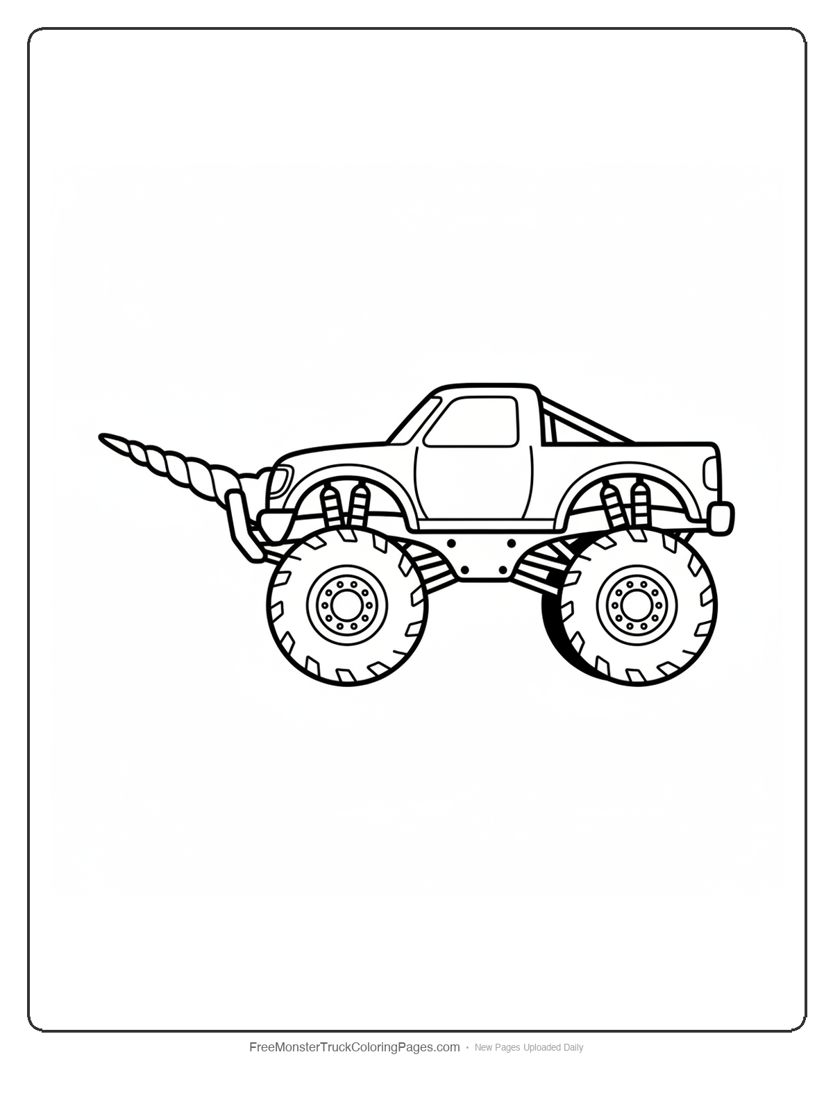 Unicorn Monster Truck Coloring Pages — Battle Horn Bumper Truck