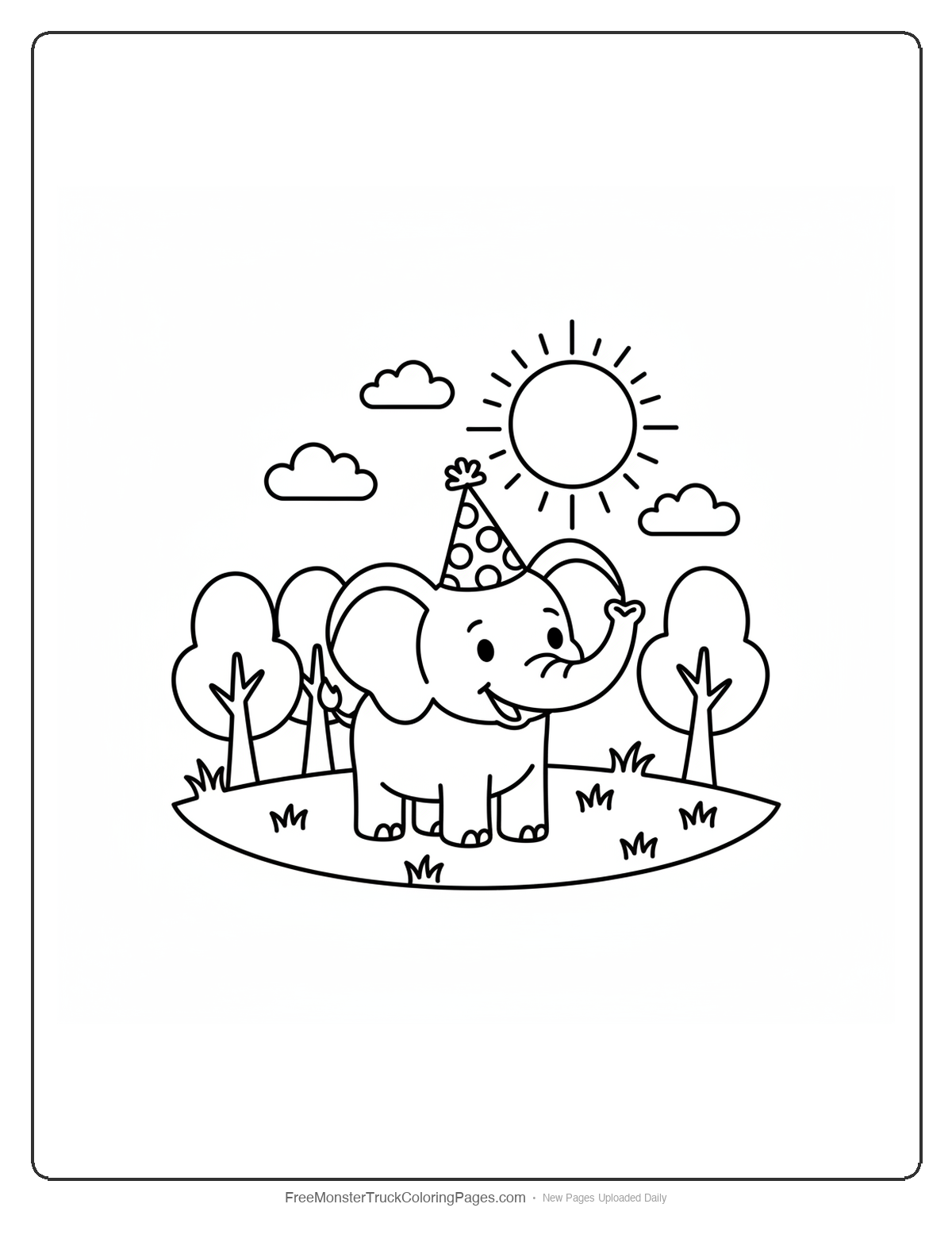 Black and white coloring page of a monster truck with an elaborate comet tail streaming behind it and space details