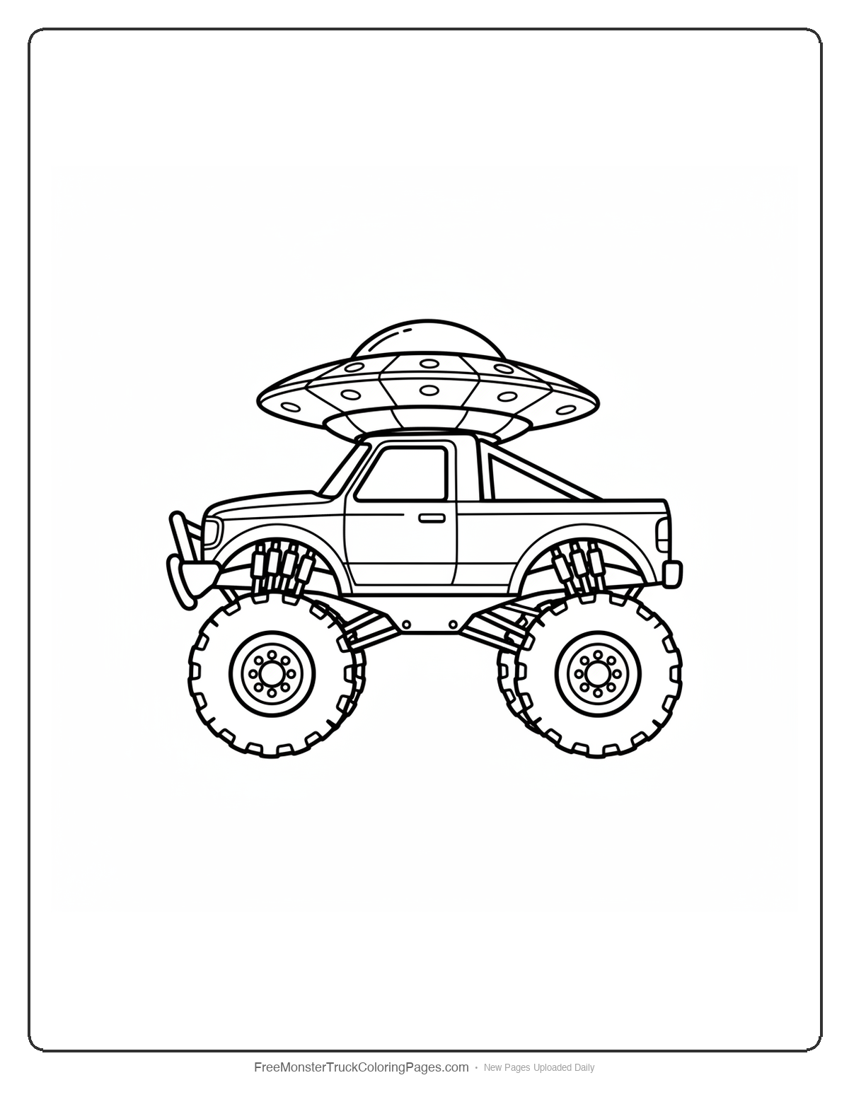 Alien UFO Monster Truck Coloring Pages — Flying Saucer Roof Truck