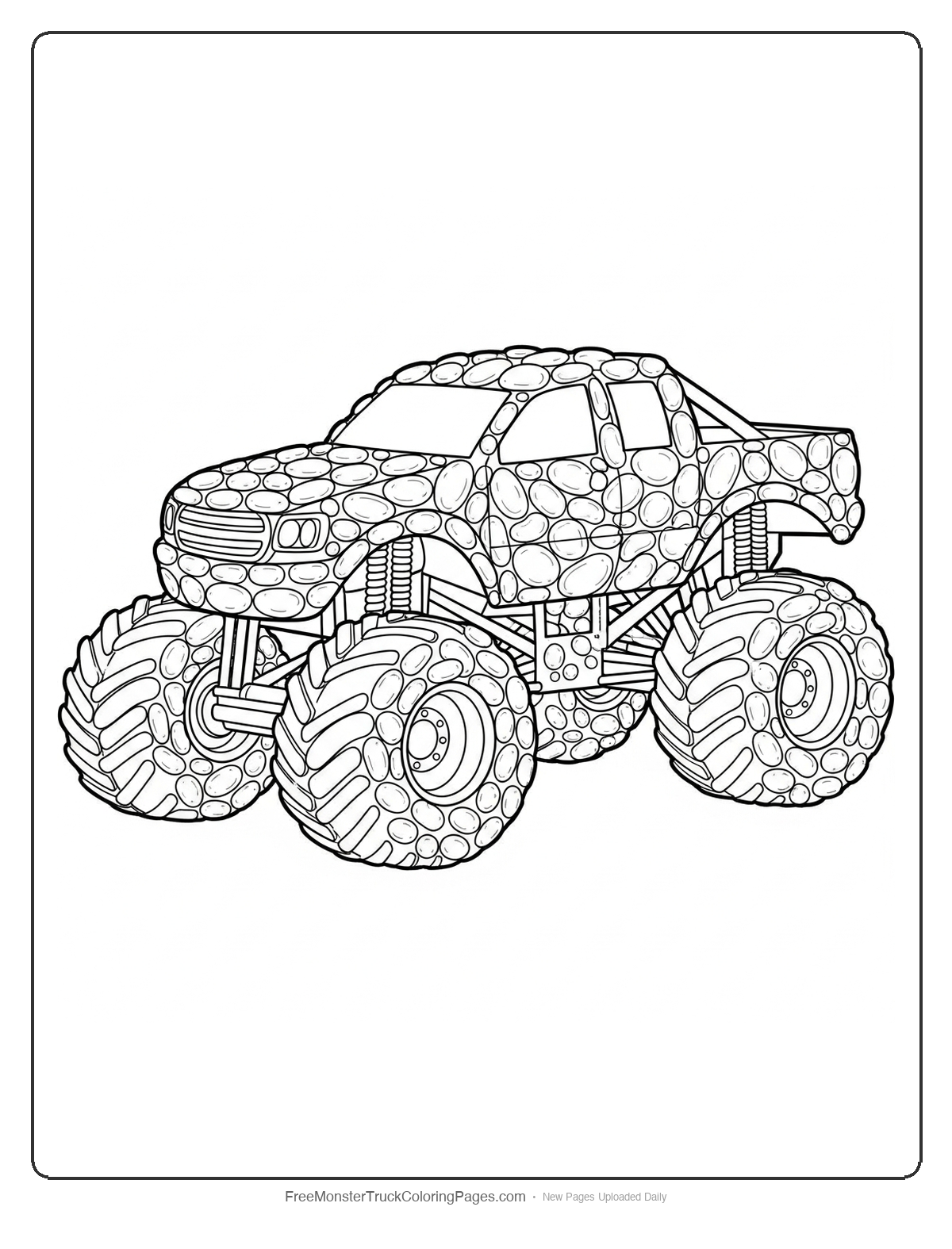 Monster truck coloring page decorated with jelly bean oval patterns all over