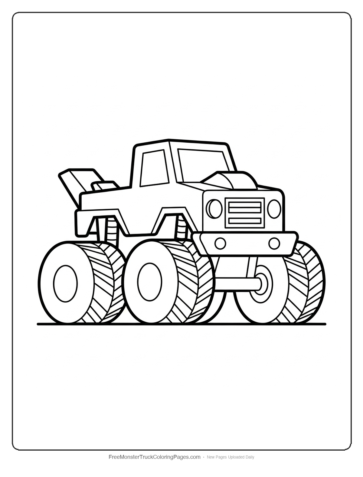 Easy crusher monster truck coloring page with large simple shapes designed for young children