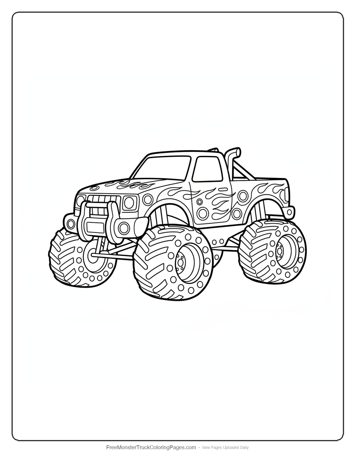 Monster truck coloring page featuring a truck decorated with ruby gemstones and moderate detailing