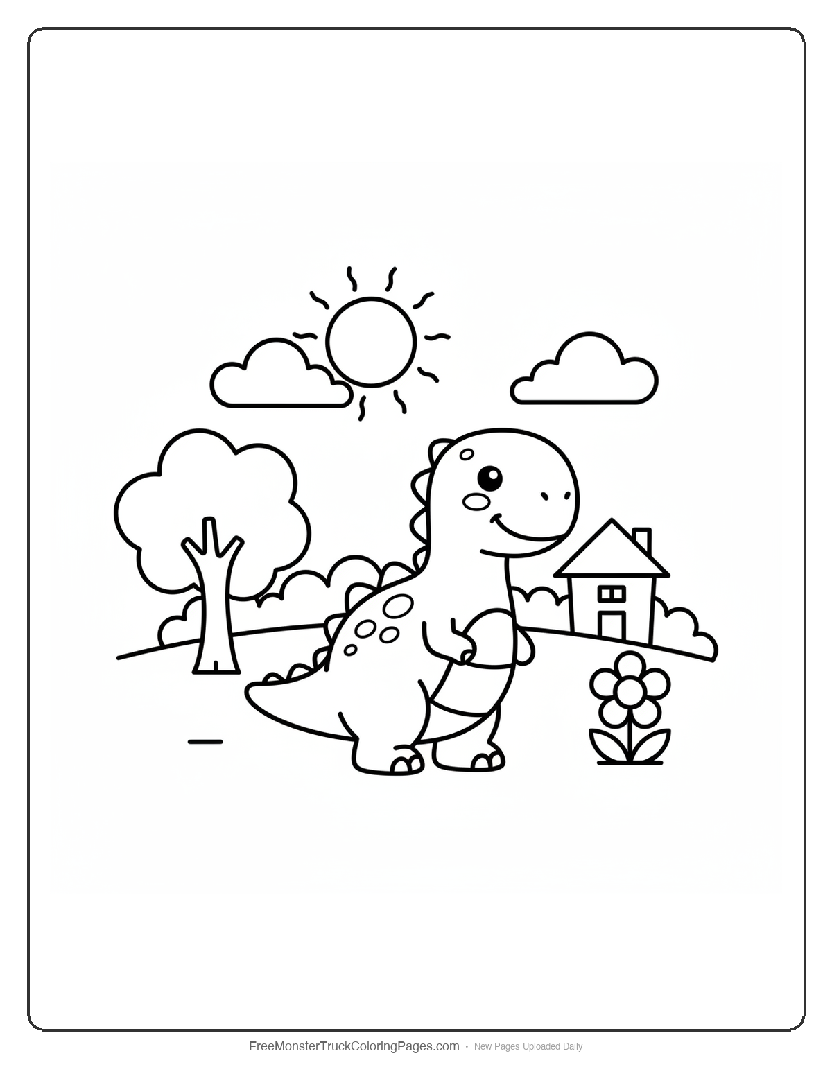Simple black and white coloring page of a monster truck wearing an astronaut helmet with basic space details