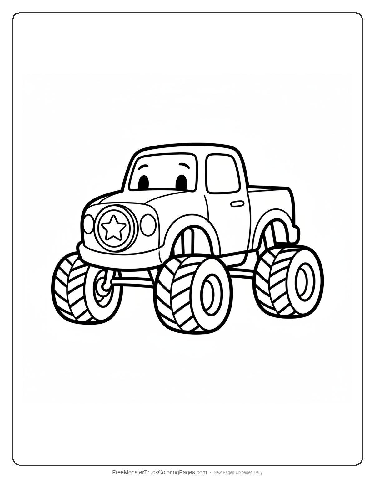 Simple monster truck coloring page with hero badge and basic superhero design elements