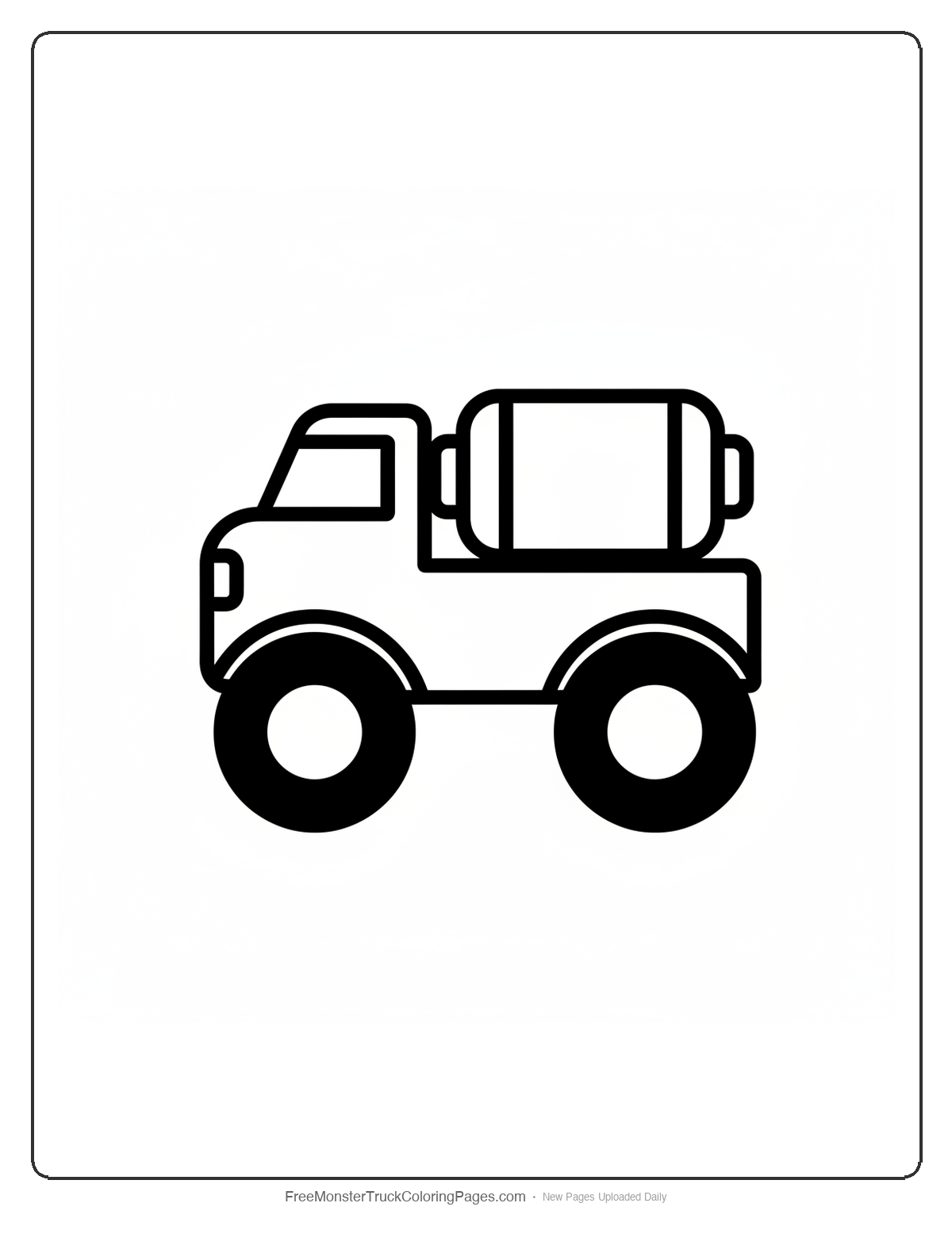 Black and white coloring page of a basic monster truck with a large rolling pin on top