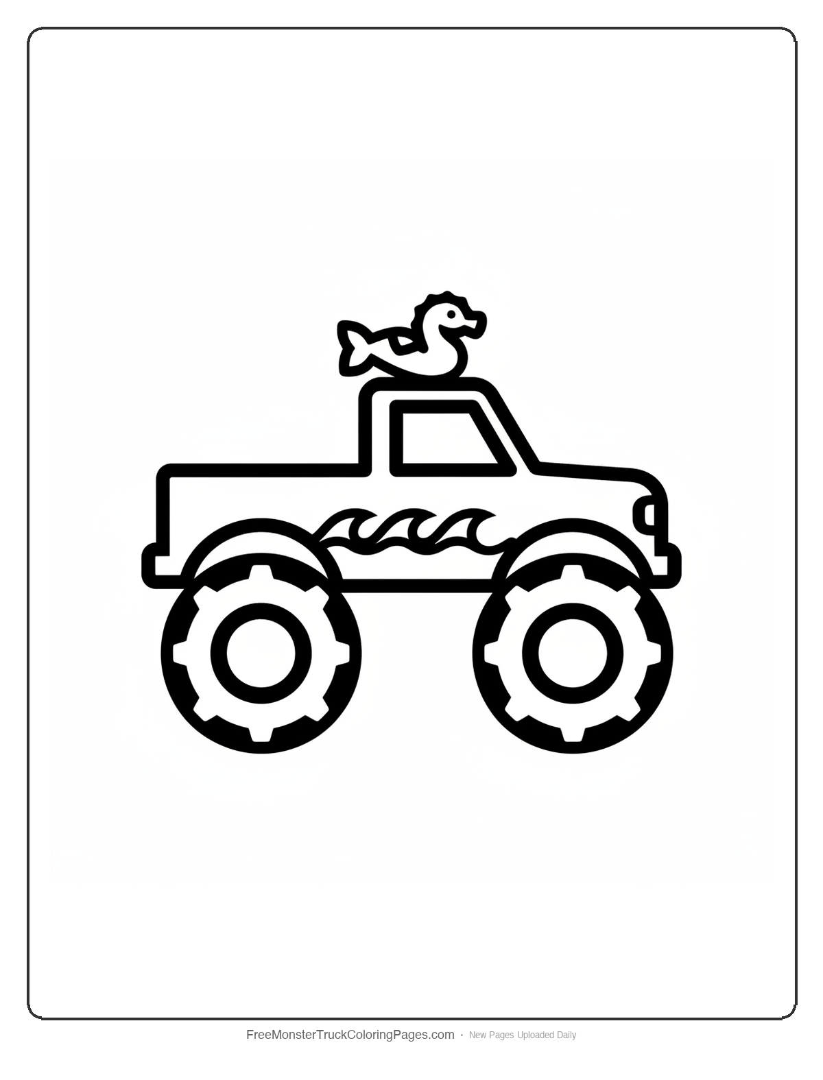Simple monster truck coloring page with seahorse neck decoration and basic wave patterns