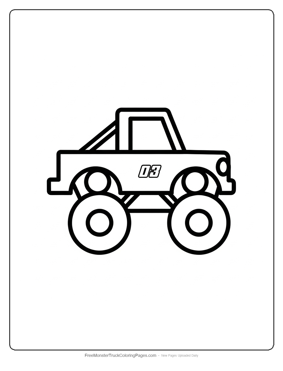 Simple monster truck coloring page with basic racing design and large wheels for young children