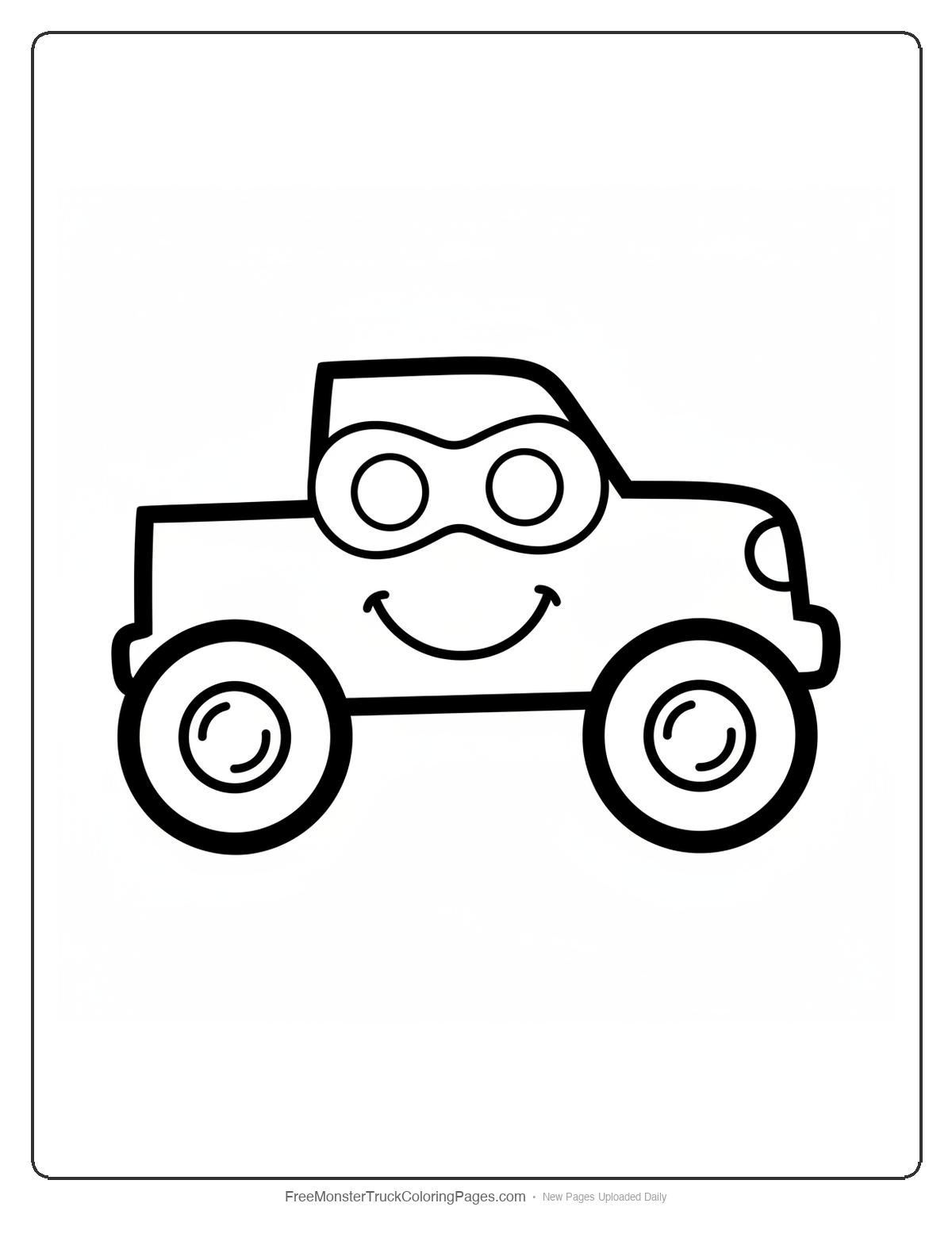 Simple monster truck coloring page wearing superhero mask with basic friendly design