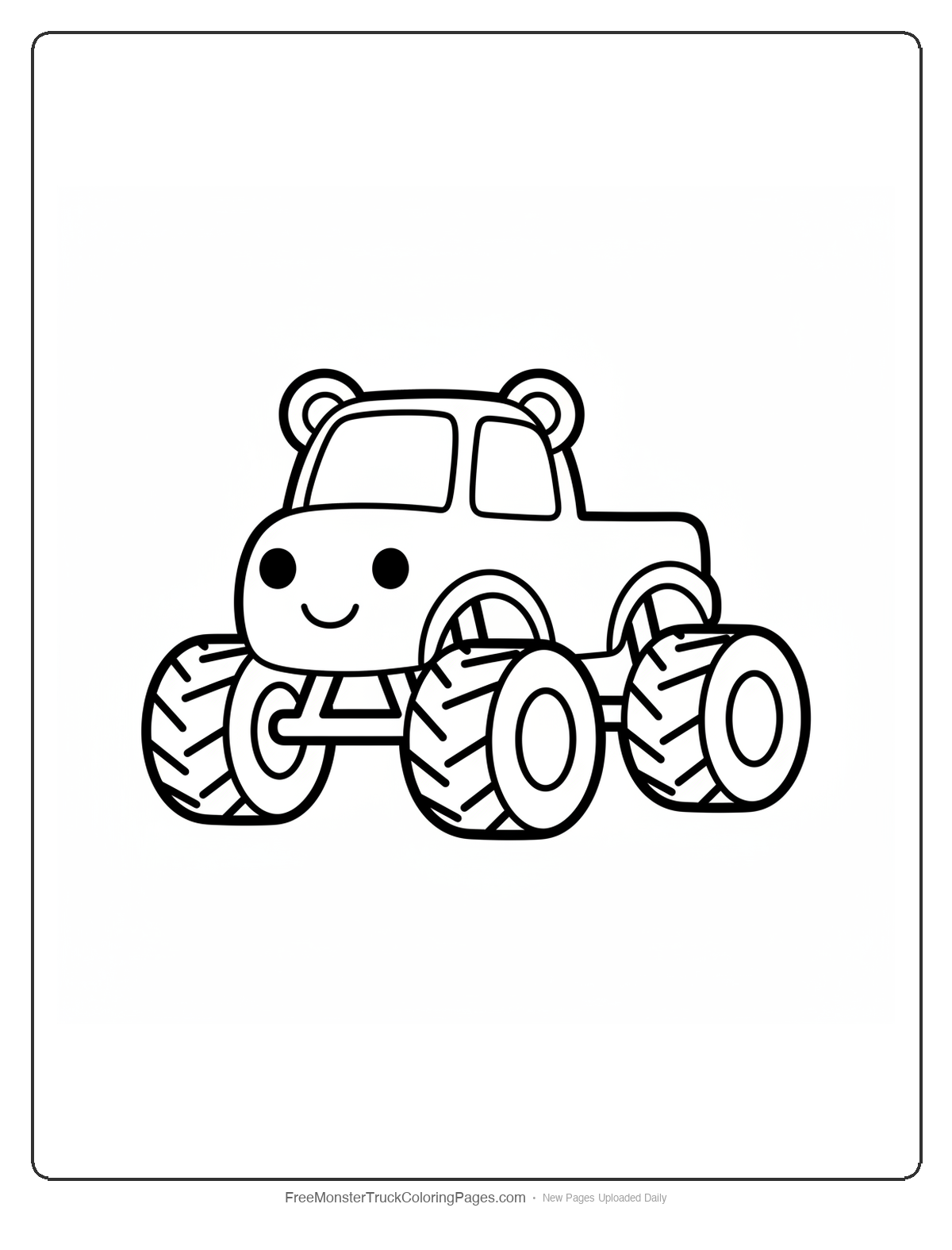 Simple monster truck designed to look like a teddy bear with round ears and friendly face