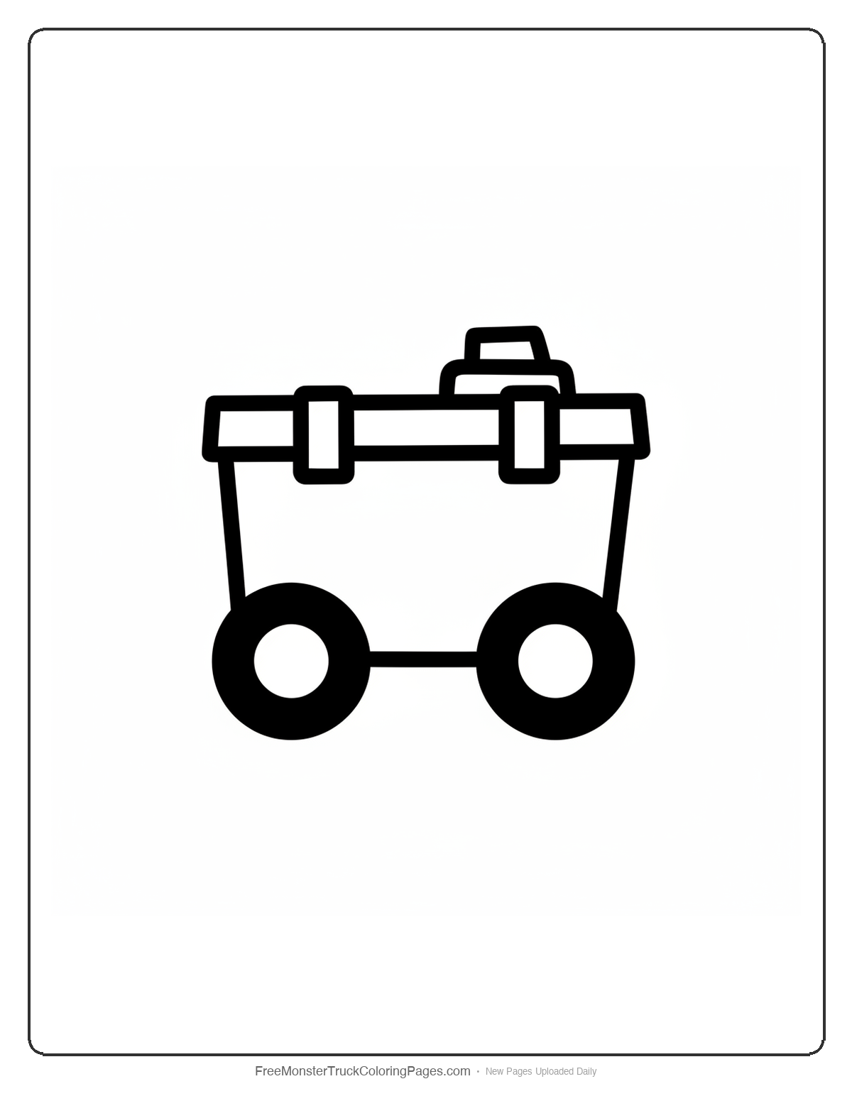 Simple monster truck coloring page shaped like a toy box with basic geometric shapes