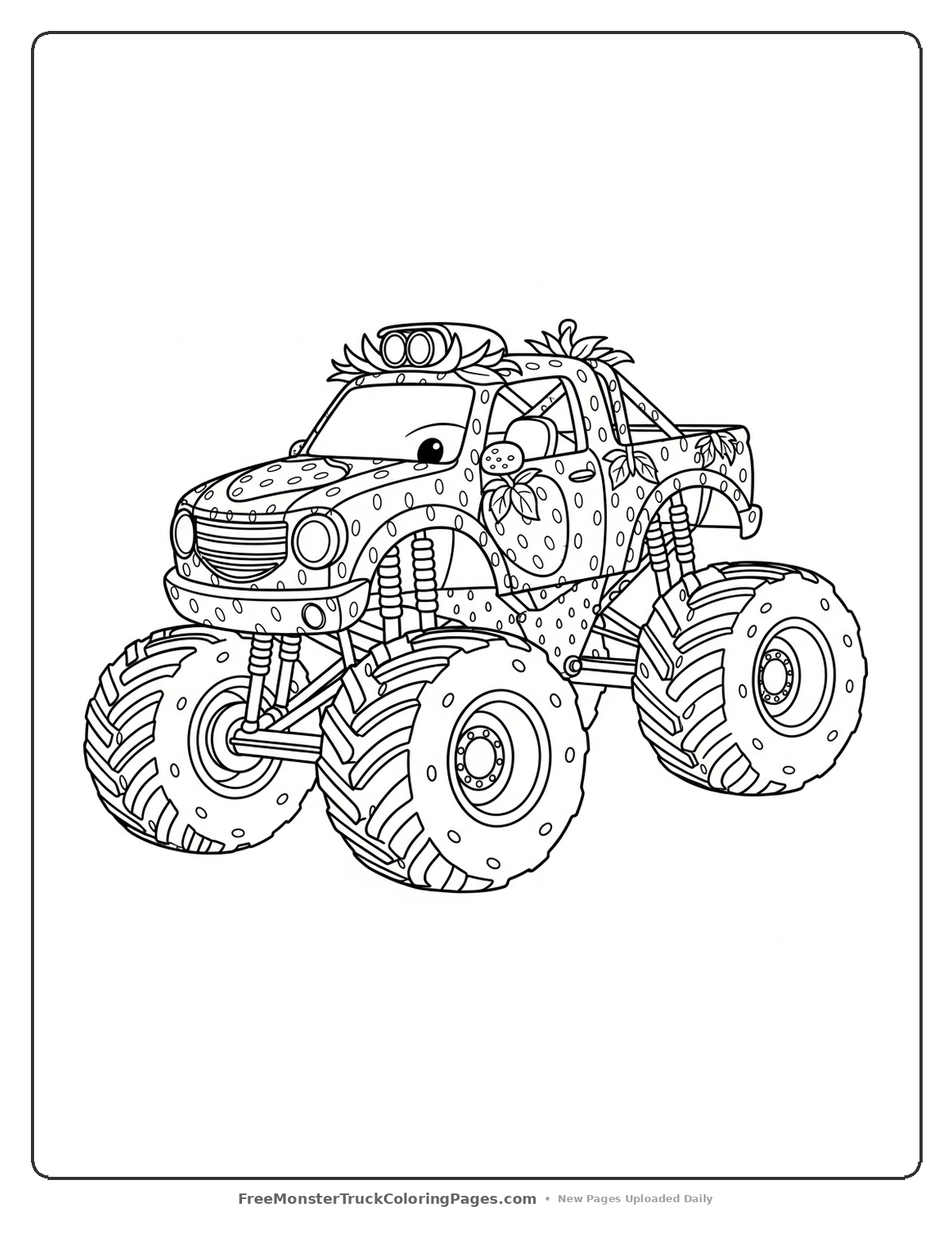 Fruit Monster Truck Coloring Pages — Strawberry Smash Monster Truck