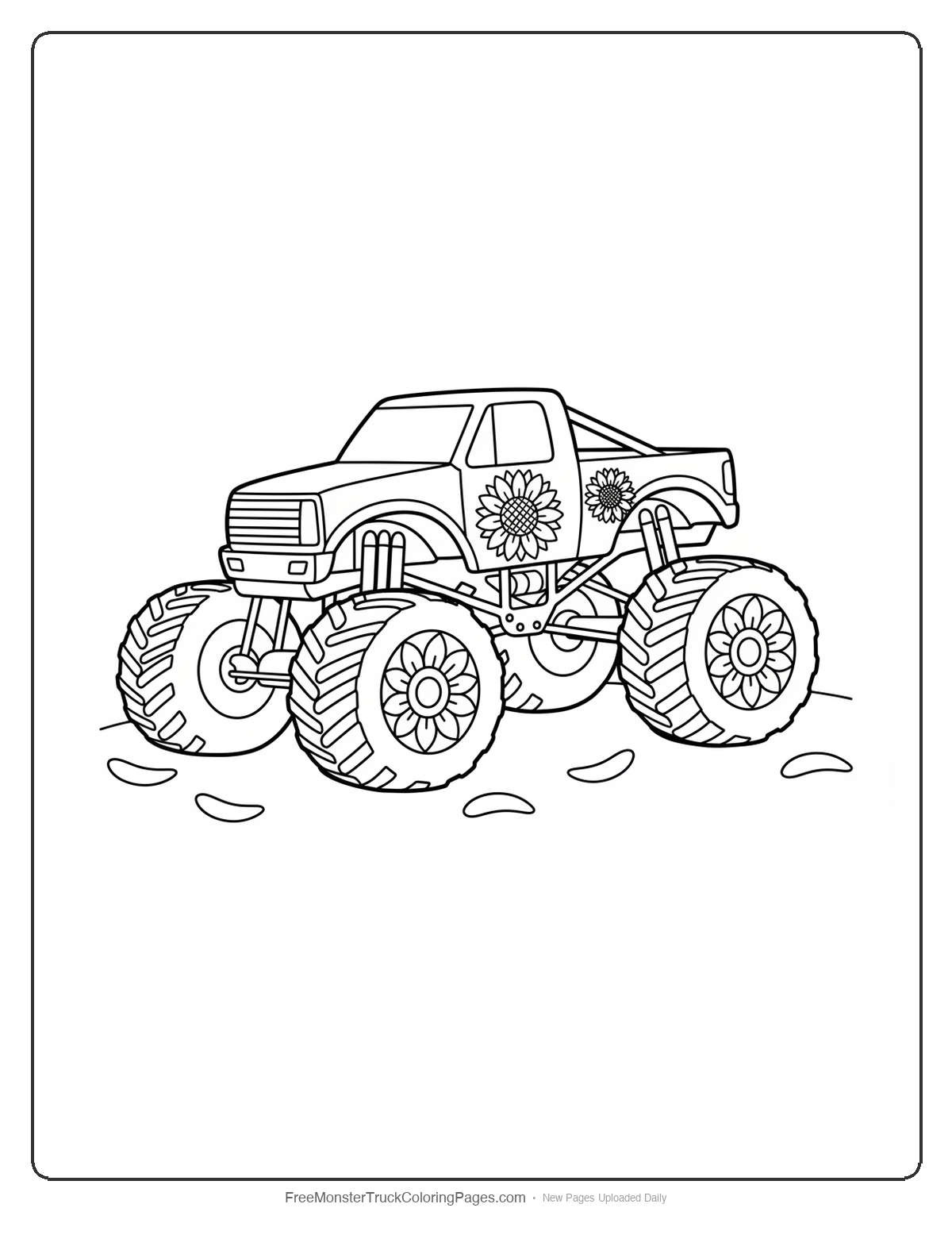 Flower Garden Monster Truck Coloring Pages — Sunflower Power Monster Truck