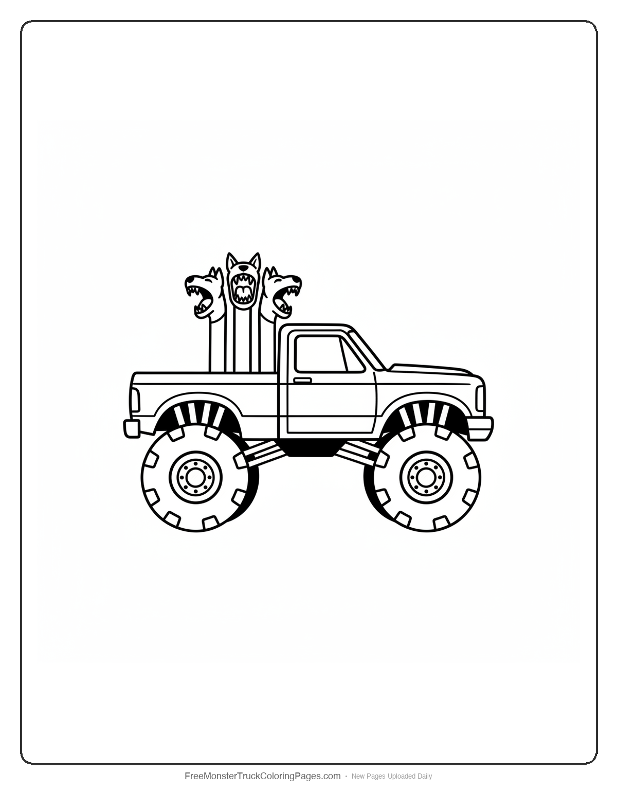 Cerberus Monster Truck Coloring Pages — Triple Exhaust Bark Truck