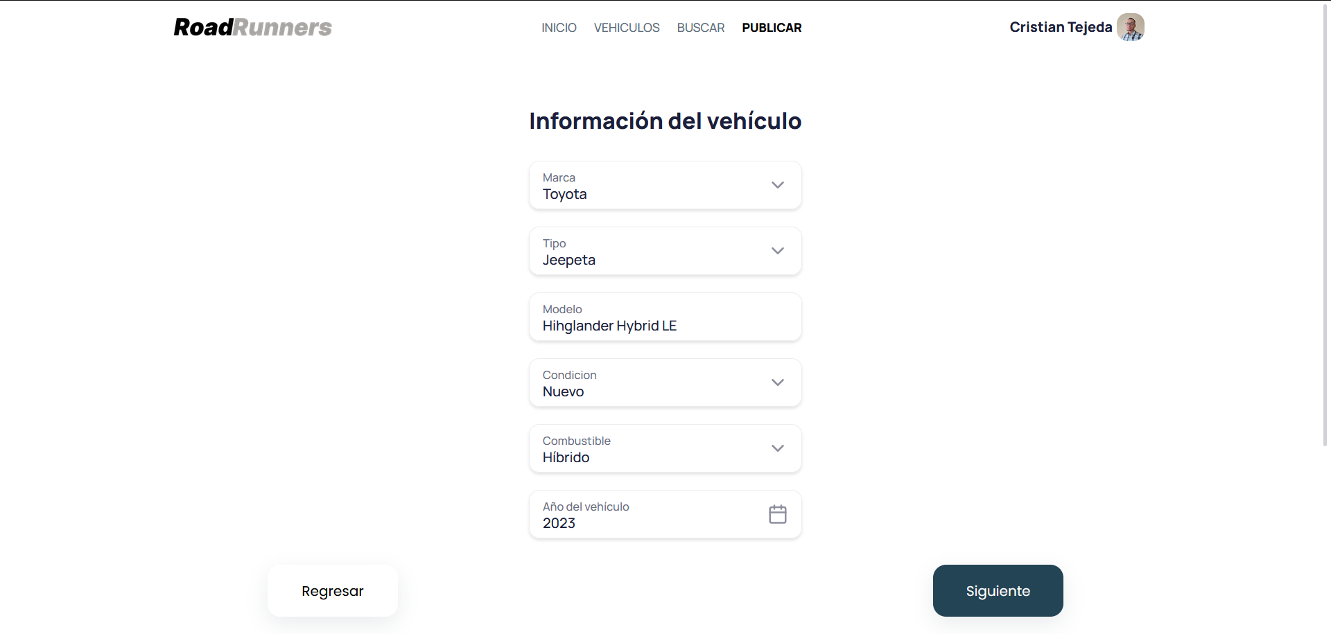 Preview al agregar Vehiculo