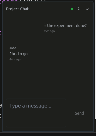 Collaborators using the chat panel to discuss progress