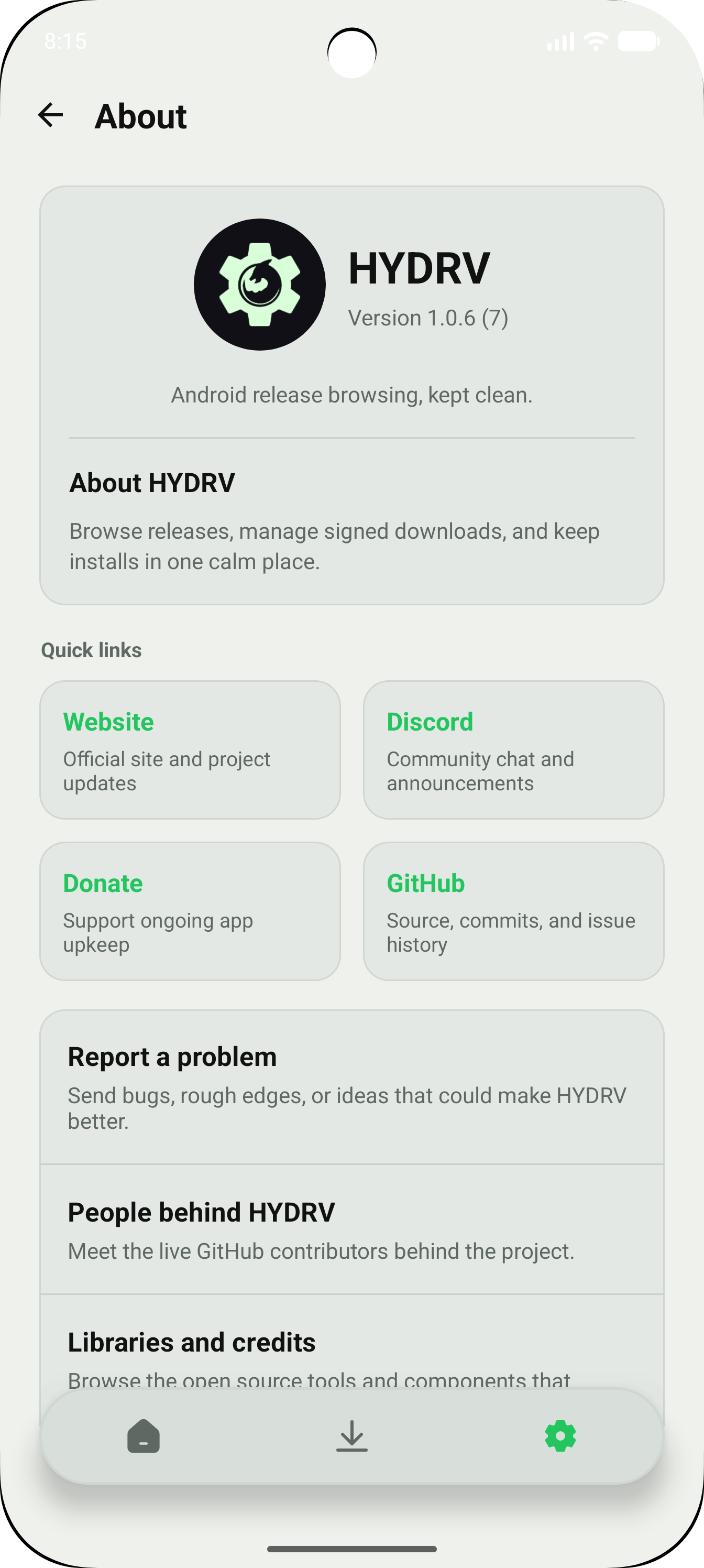 HYDRV About screen