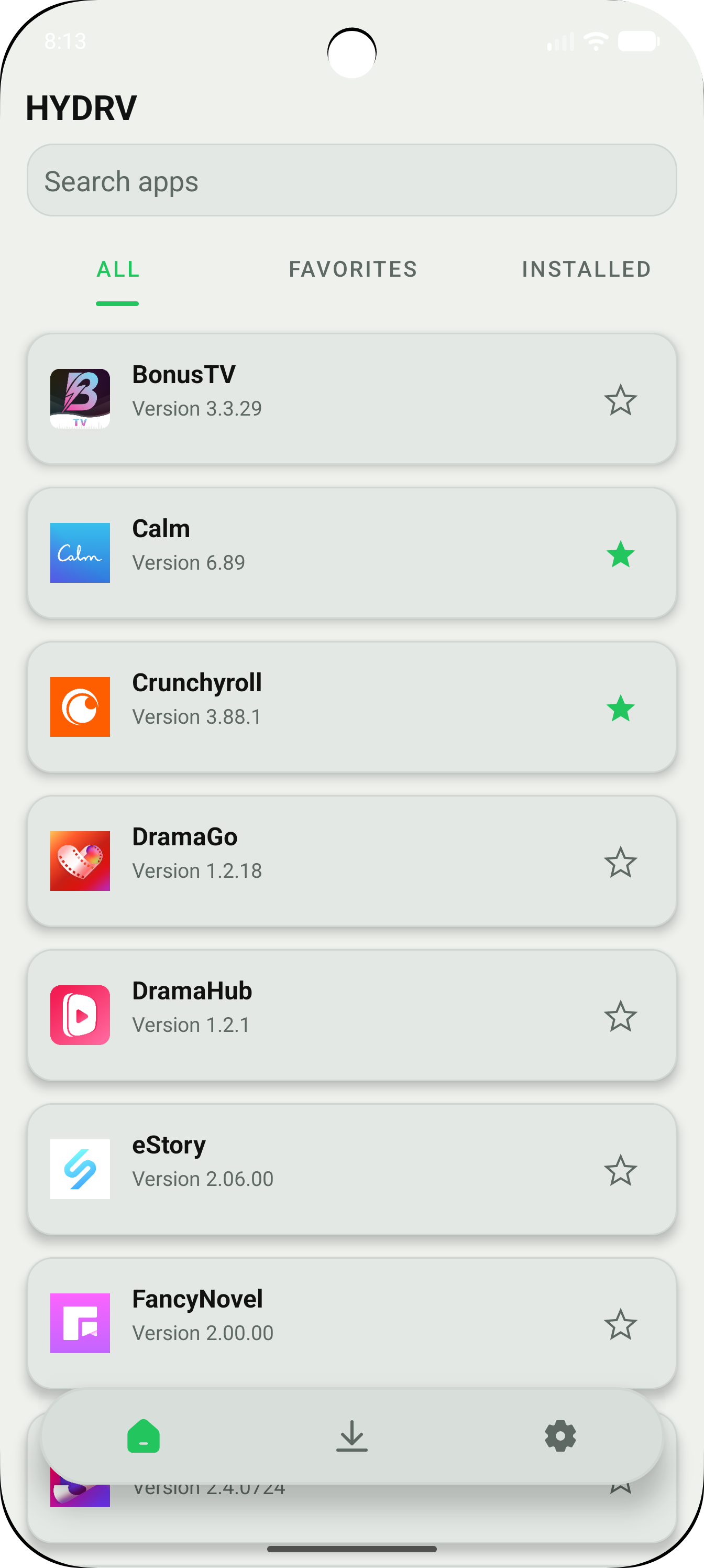 HYDRV home screen