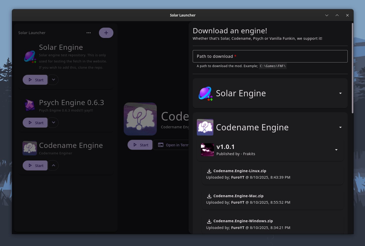 Download an engine in the launcher