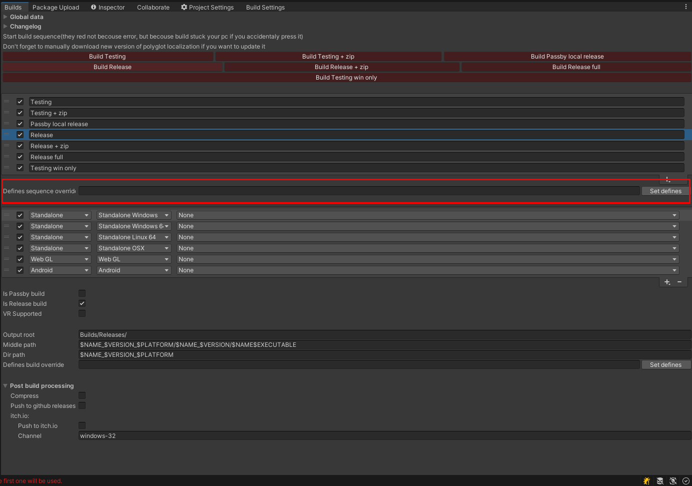 Sequence settings