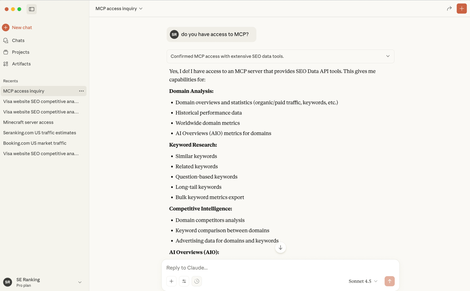 Claude Desktop: Verify the MCP access