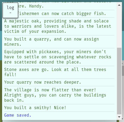 Screenshot of the game's log window
