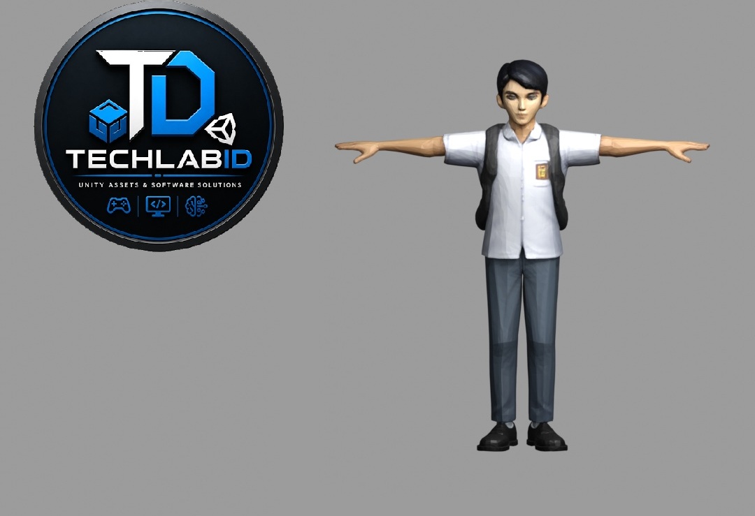 Indonesian High School Student T-Pose Character