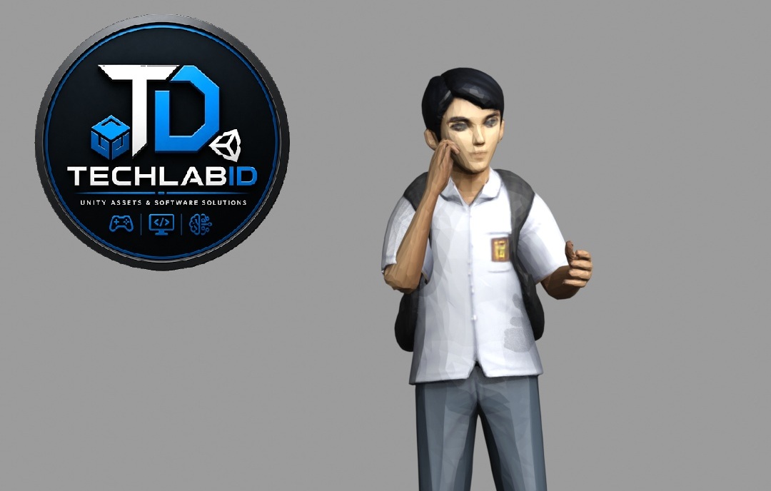 Indonesian High School Student Talking On Cell Phone Character
