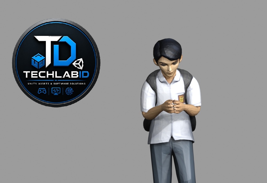 Indonesian High School Student Walking While Texting Character