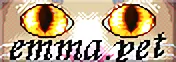 Cat eyes over the word Emma in a serif font