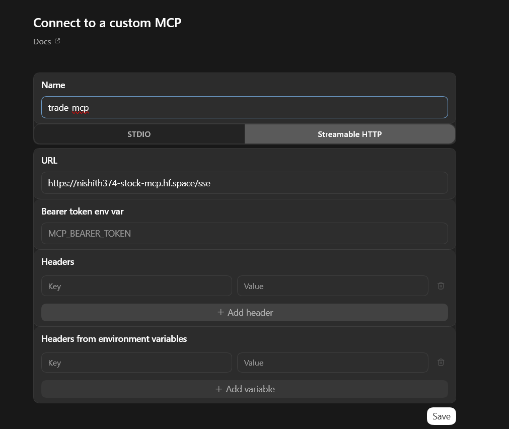 Connect to MCP Settings