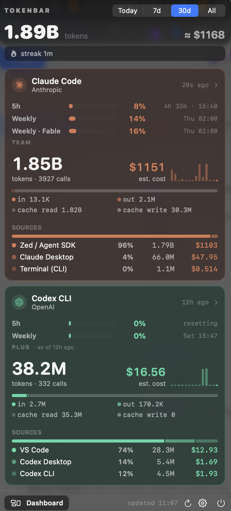 TokenBar popover