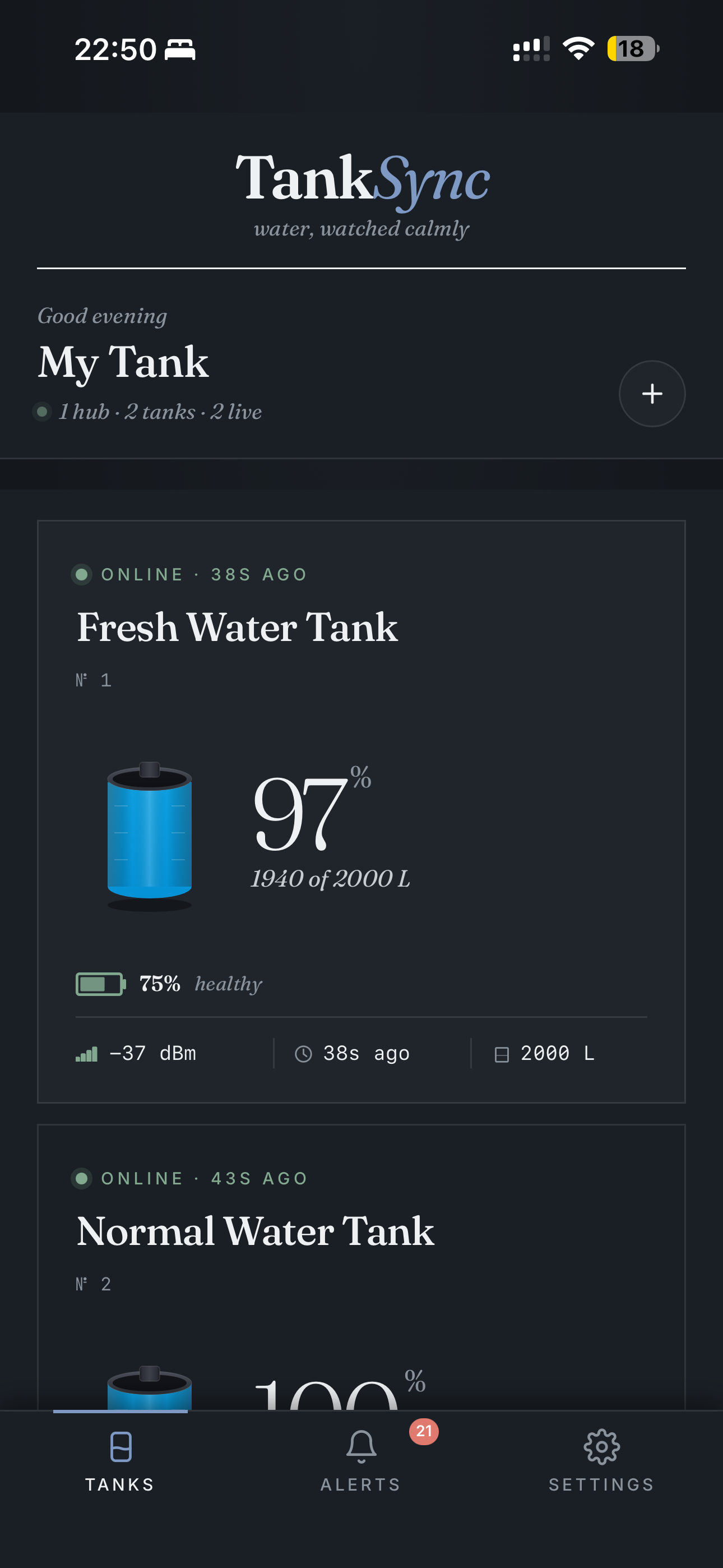 Dashboard — dark theme