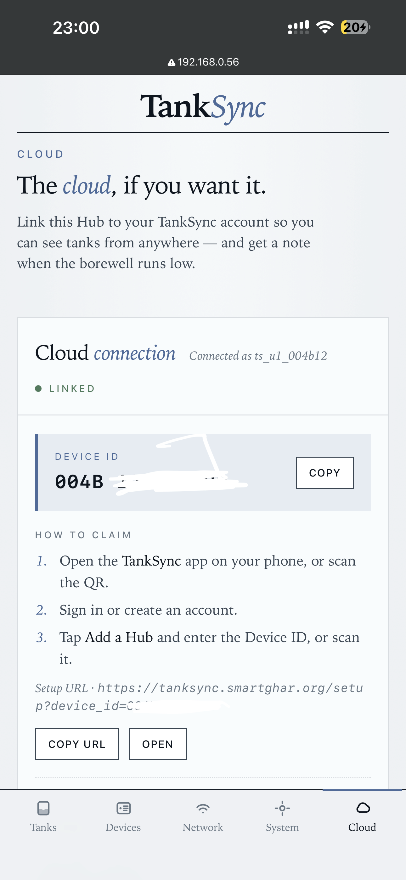 Cloud — Device ID + claim flow