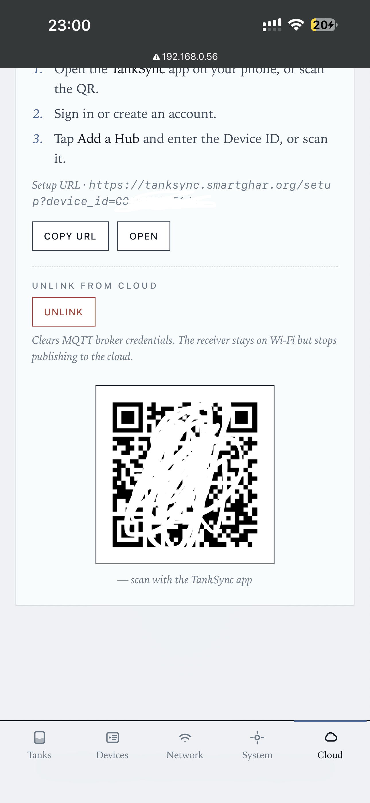 Cloud — QR code + unlink