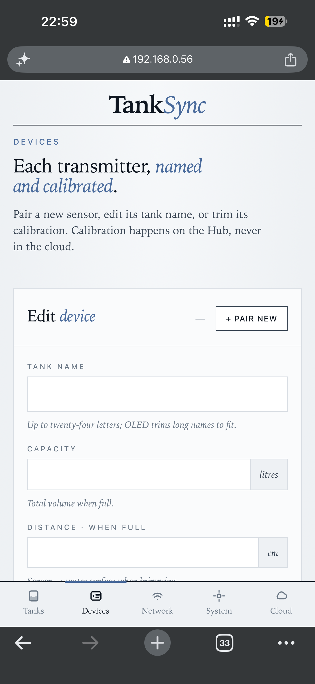 Edit device form