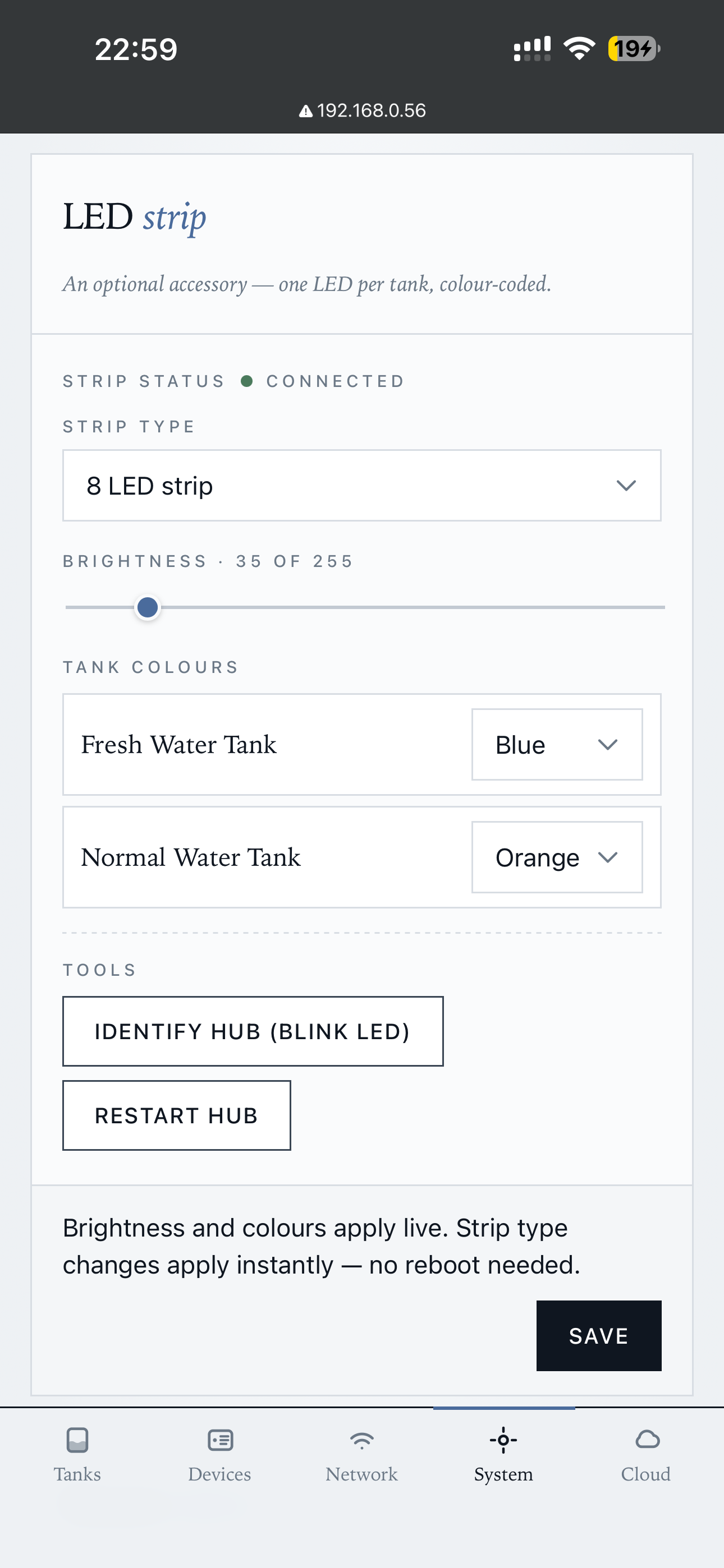 System — LED strip config