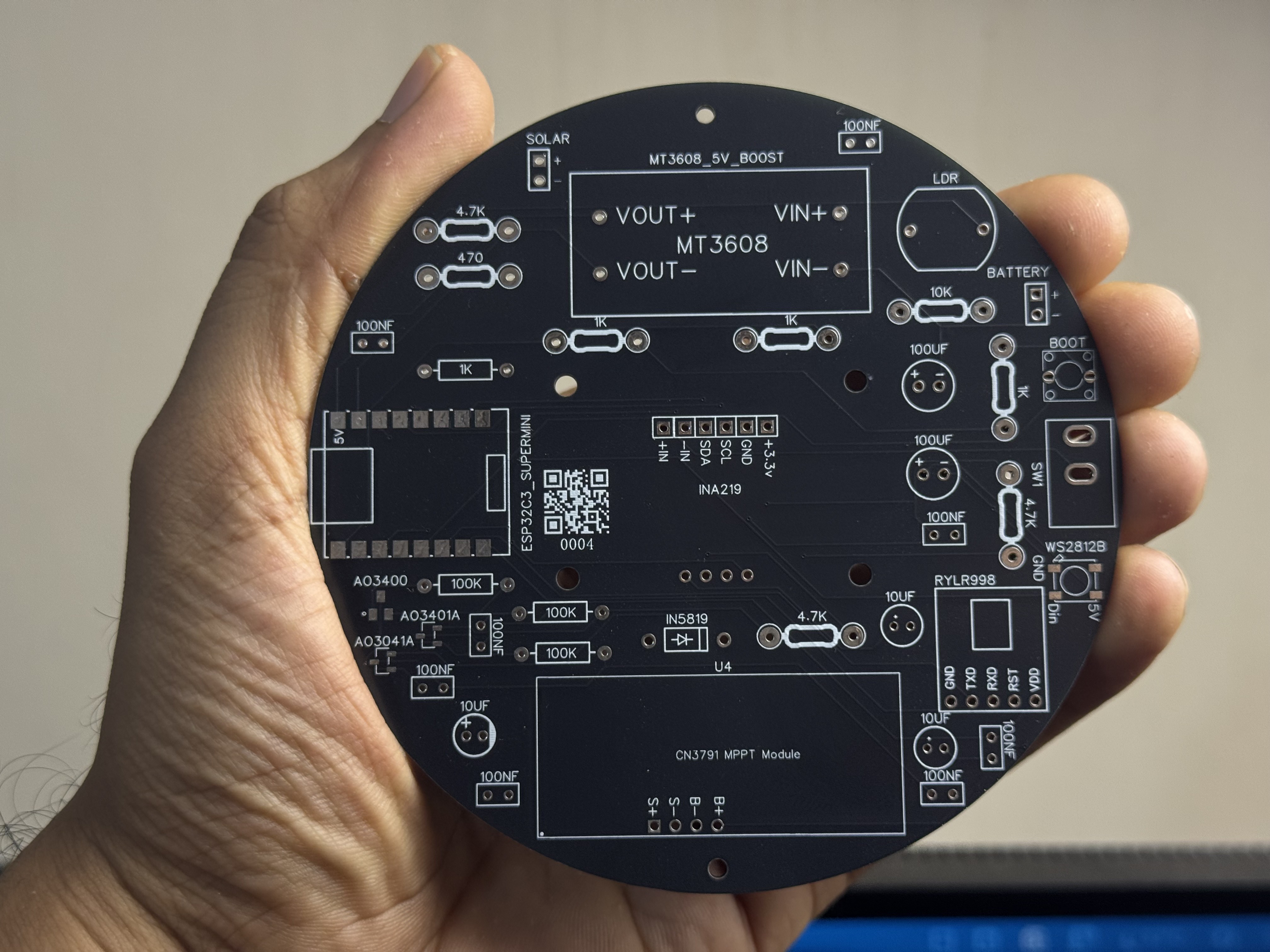 Bare circular PCB, top side