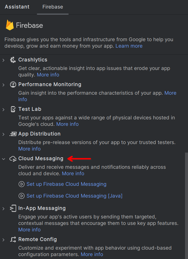 Set up Firebase Cloud Messaging sidebar