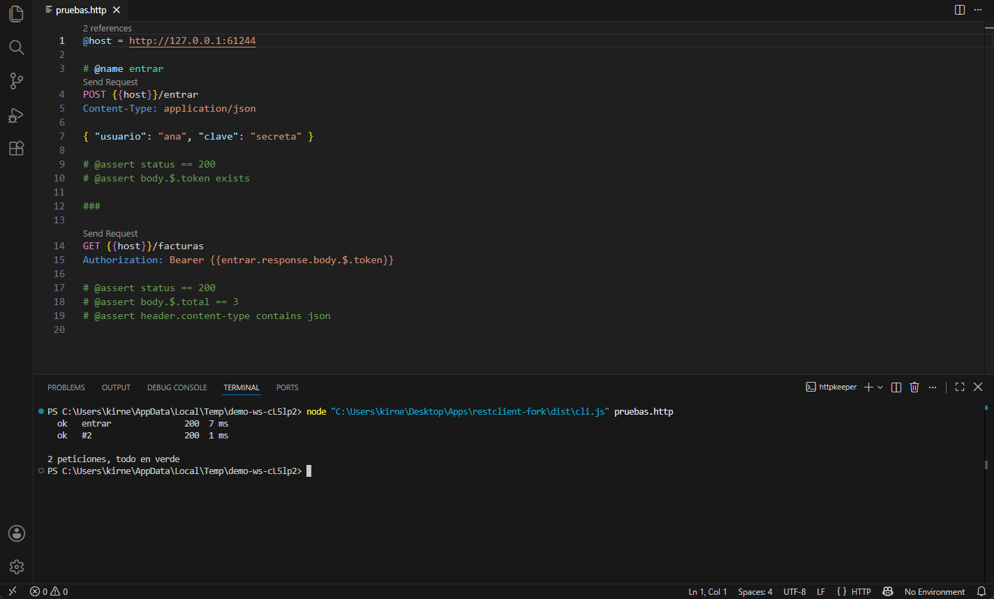 The same file run from the integrated terminal