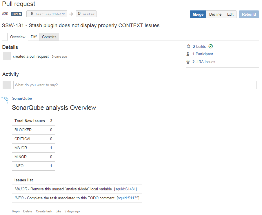 Screenshot SonarQube plugin