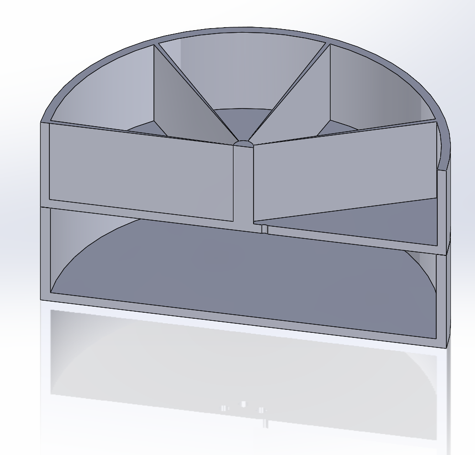 Section view showing the pill compartments above the lower enclosure cavity