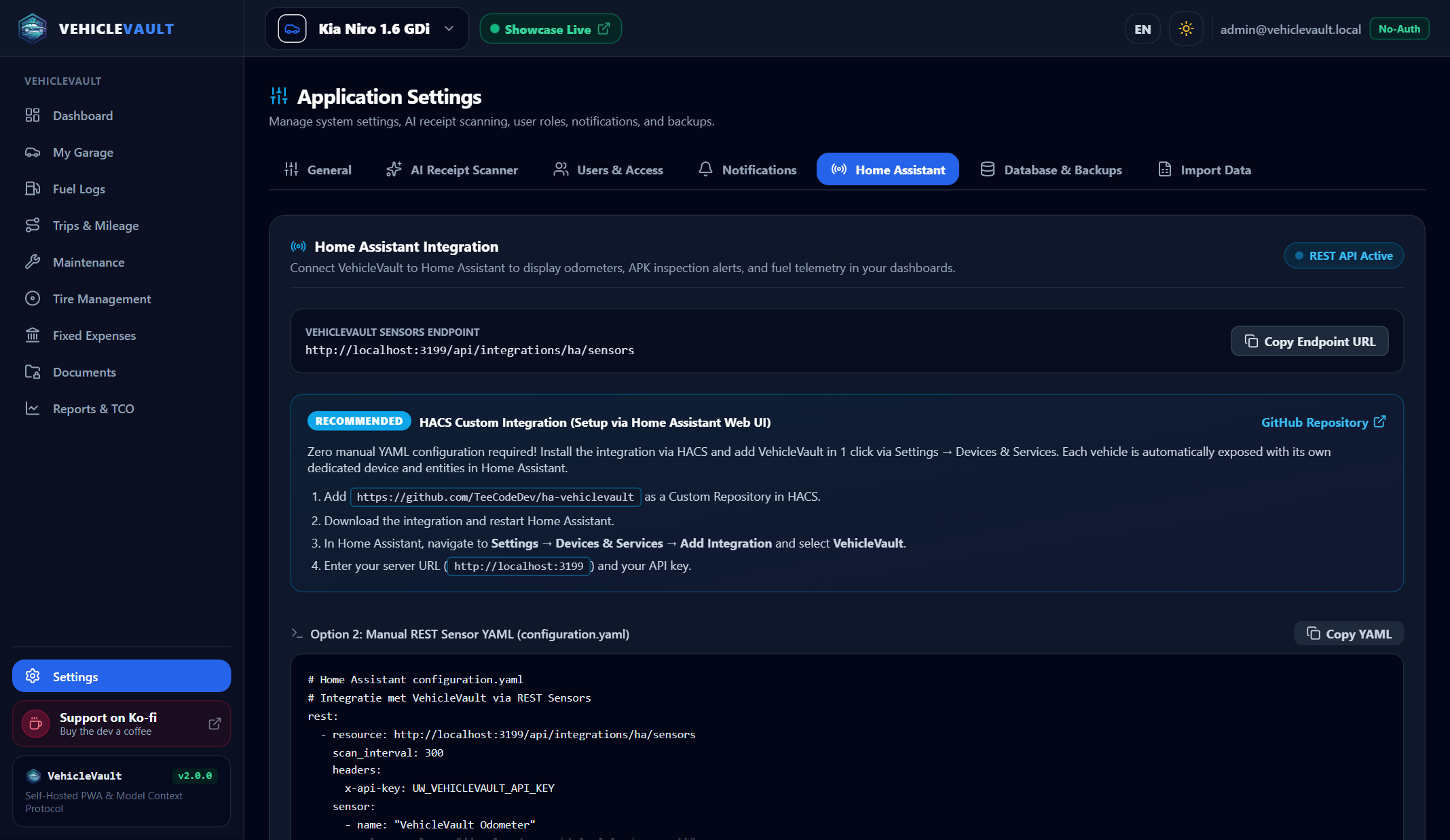 VehicleVault Home Assistant Integration